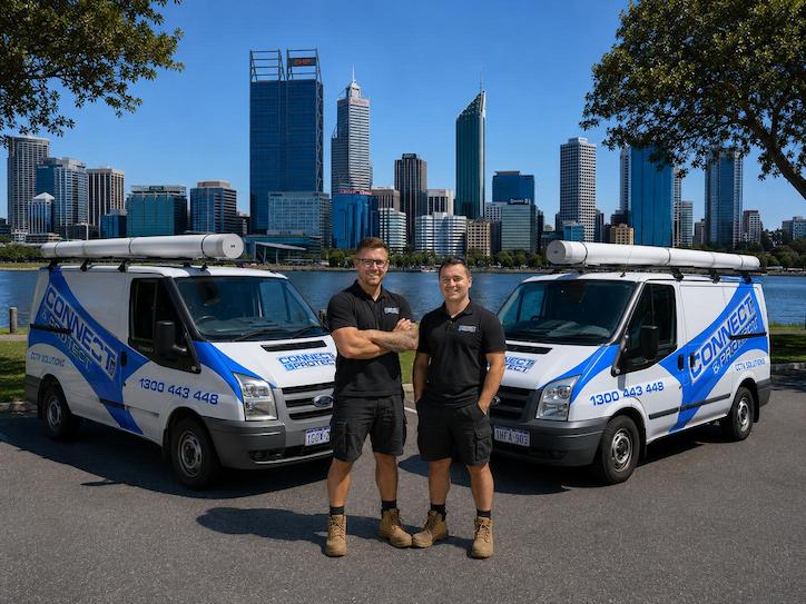 connect protect cctv installation team perth Connect and Protect team installing CCTV cameras in Perth