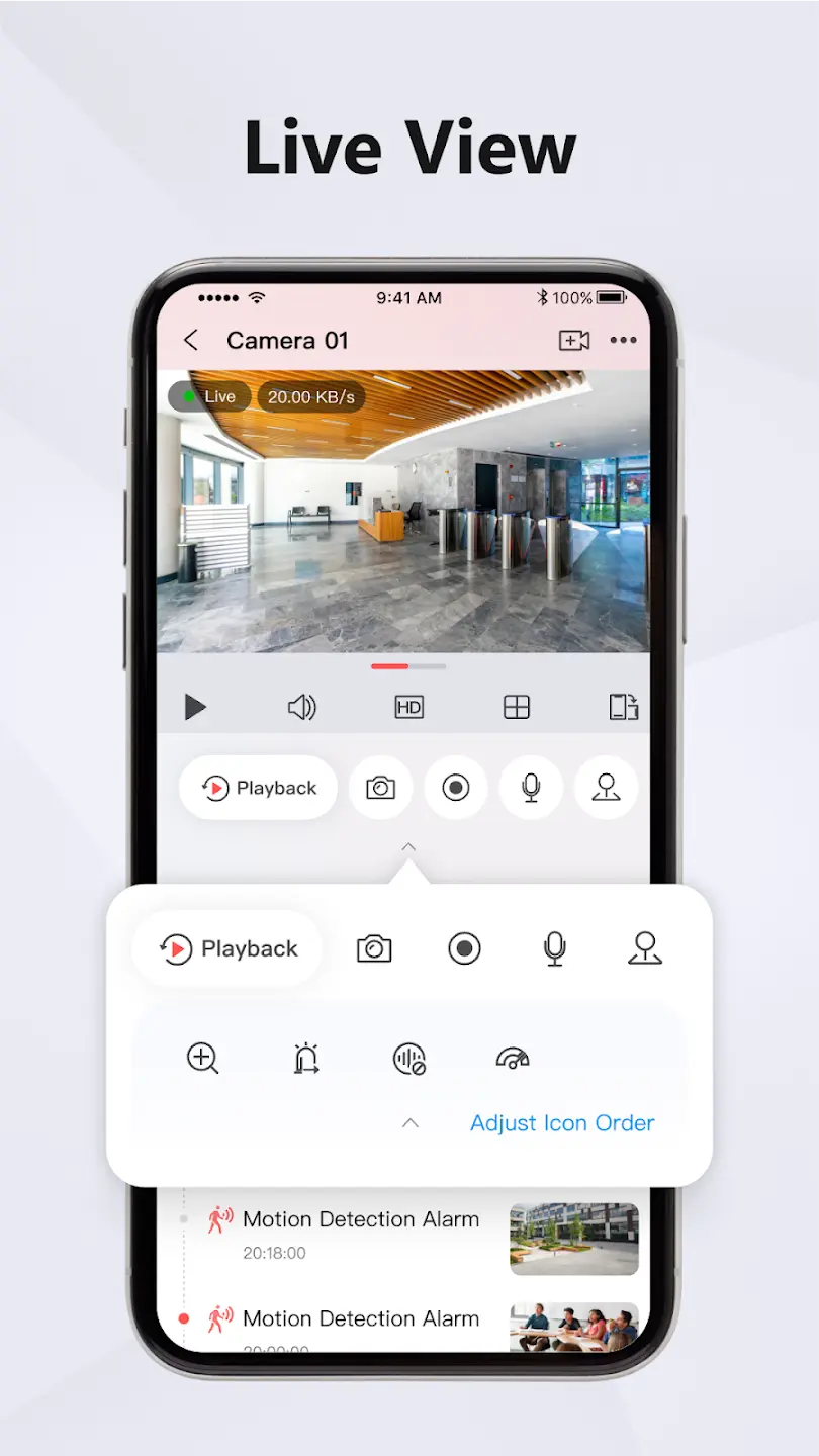 Hik Connect Live View Hik-Connect mobile app showing live CCTV camera views