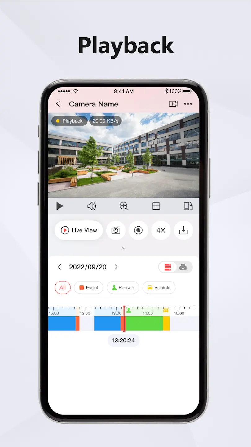 Hik Connect Playback Hik-Connect mobile app showing recorded CCTV playback