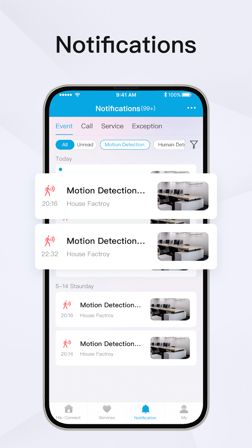 HiLook Hik-Connect Notifications HiLook Hik-Connect app showing CCTV motion notifications