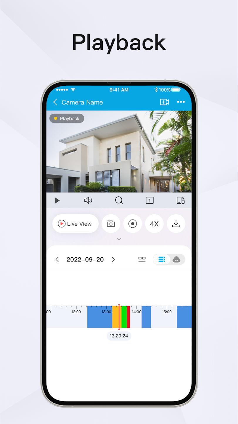 HiLook Hik-Connect Playback HiLook Hik-Connect app showing recorded CCTV playback